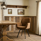 Brown Curved Back Chenille Arm Chair Dining Chairs