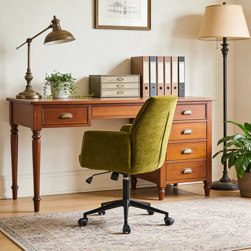 Adjustable Green Upholstered Fabric Swivel Office Chair