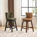 Set Of 2 Bar Height Mid-century Modern Upholstered Bar Stools
