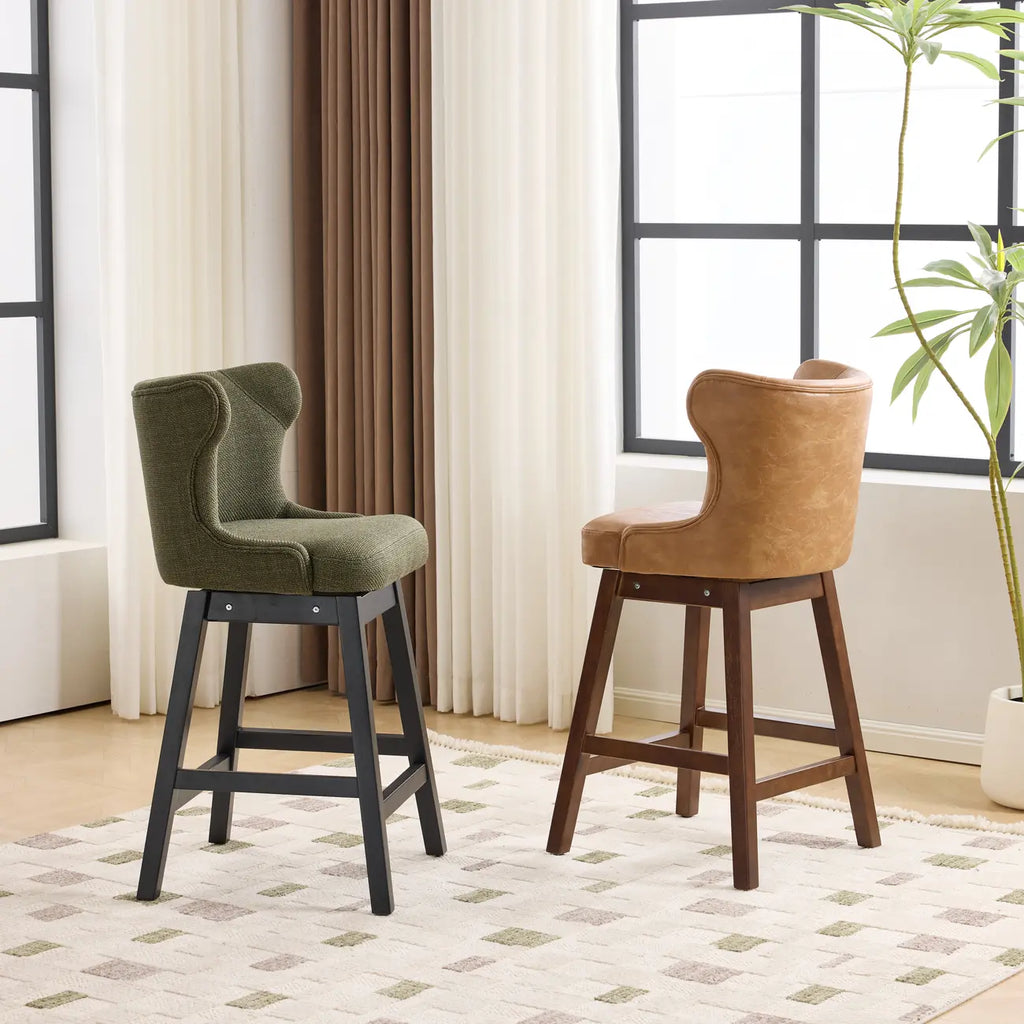 Set Of 2 Bar Height Mid-century Modern Upholstered Bar Stools