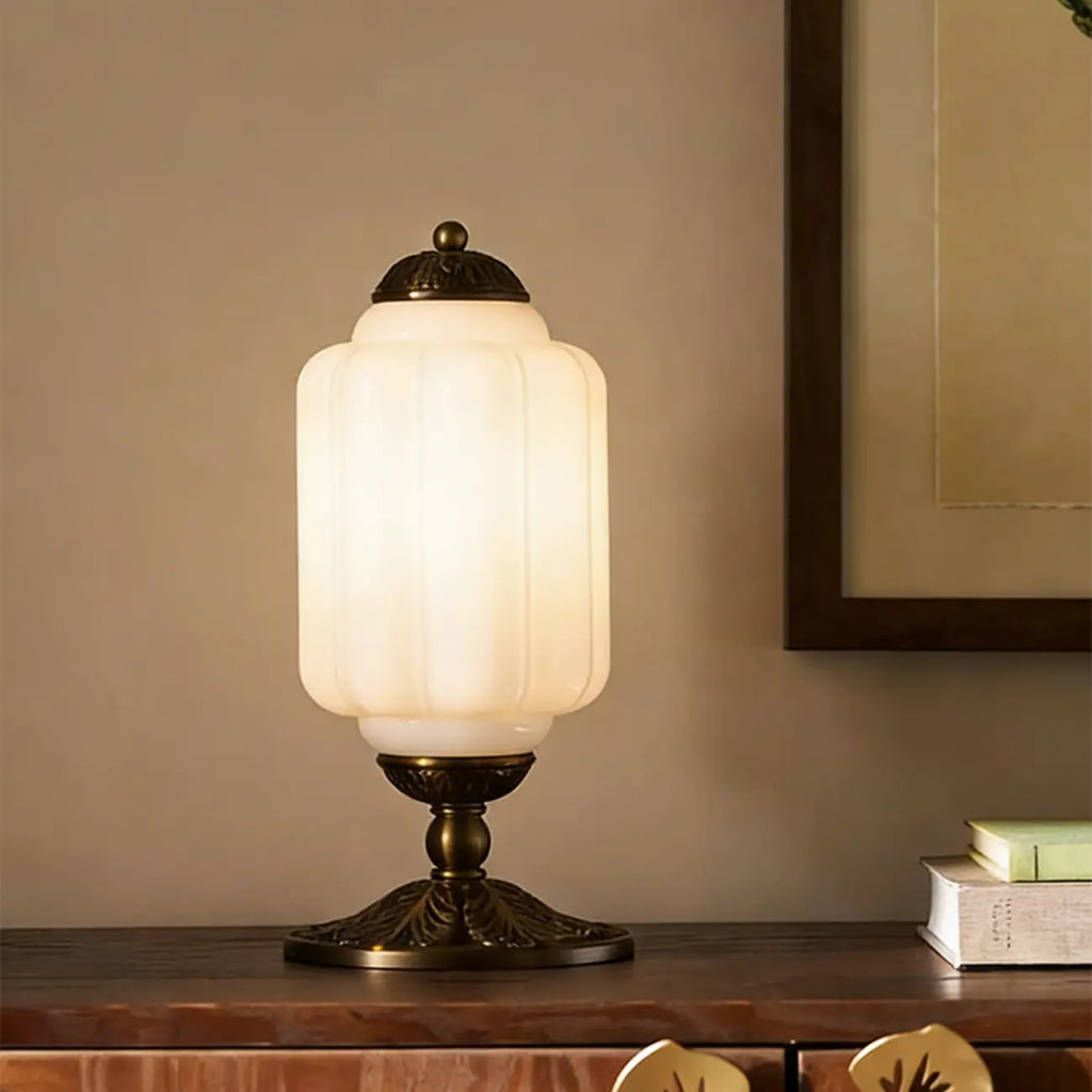 Vintage Green Elegant Glass Table Lamp with Brass Base