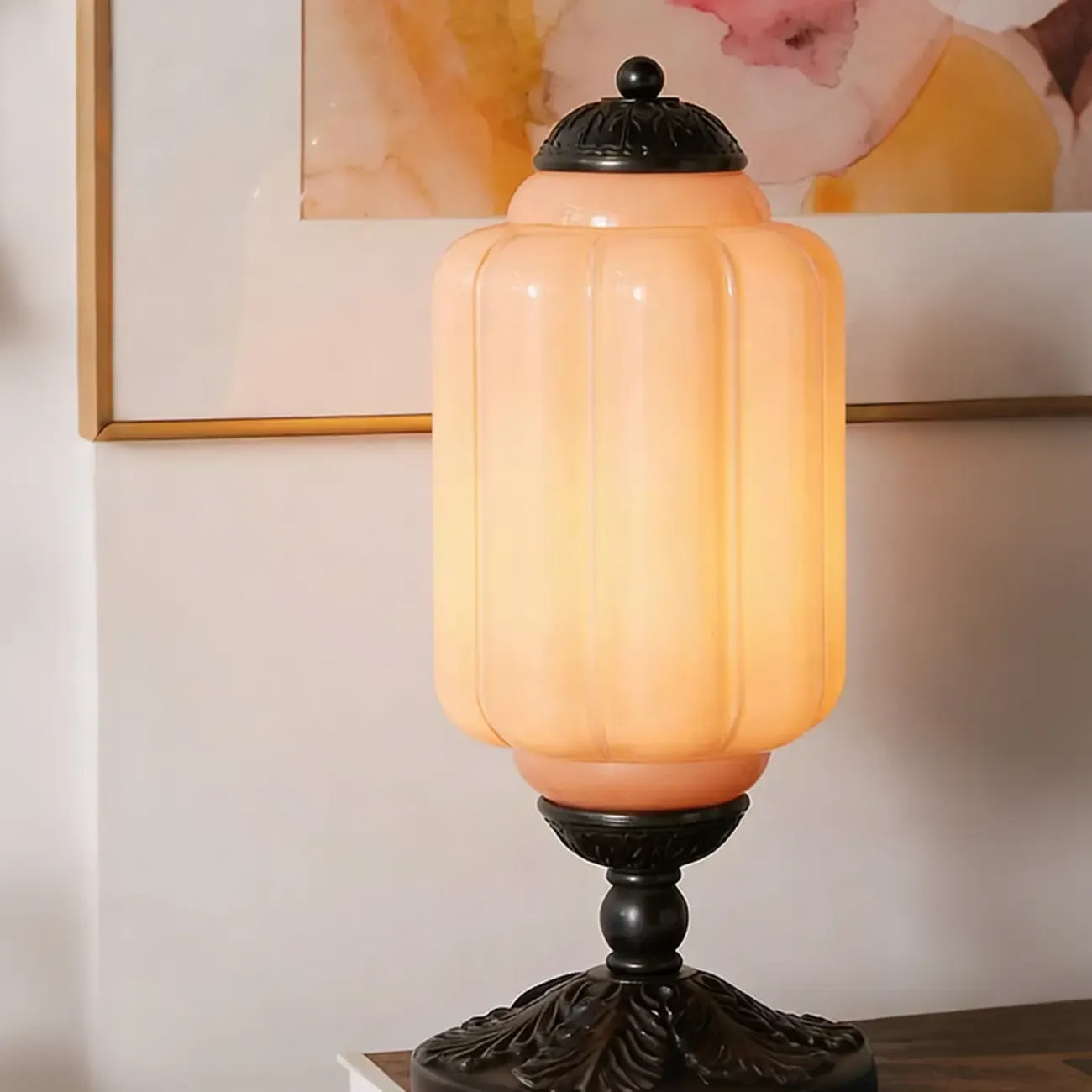 Vintage Green Elegant Glass Table Lamp with Brass Base
