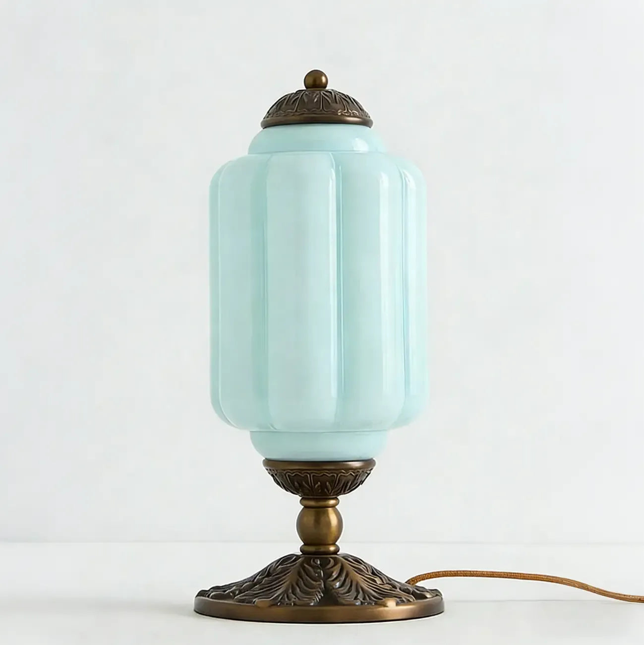 Vintage Green Elegant Glass Table Lamp with Brass Base