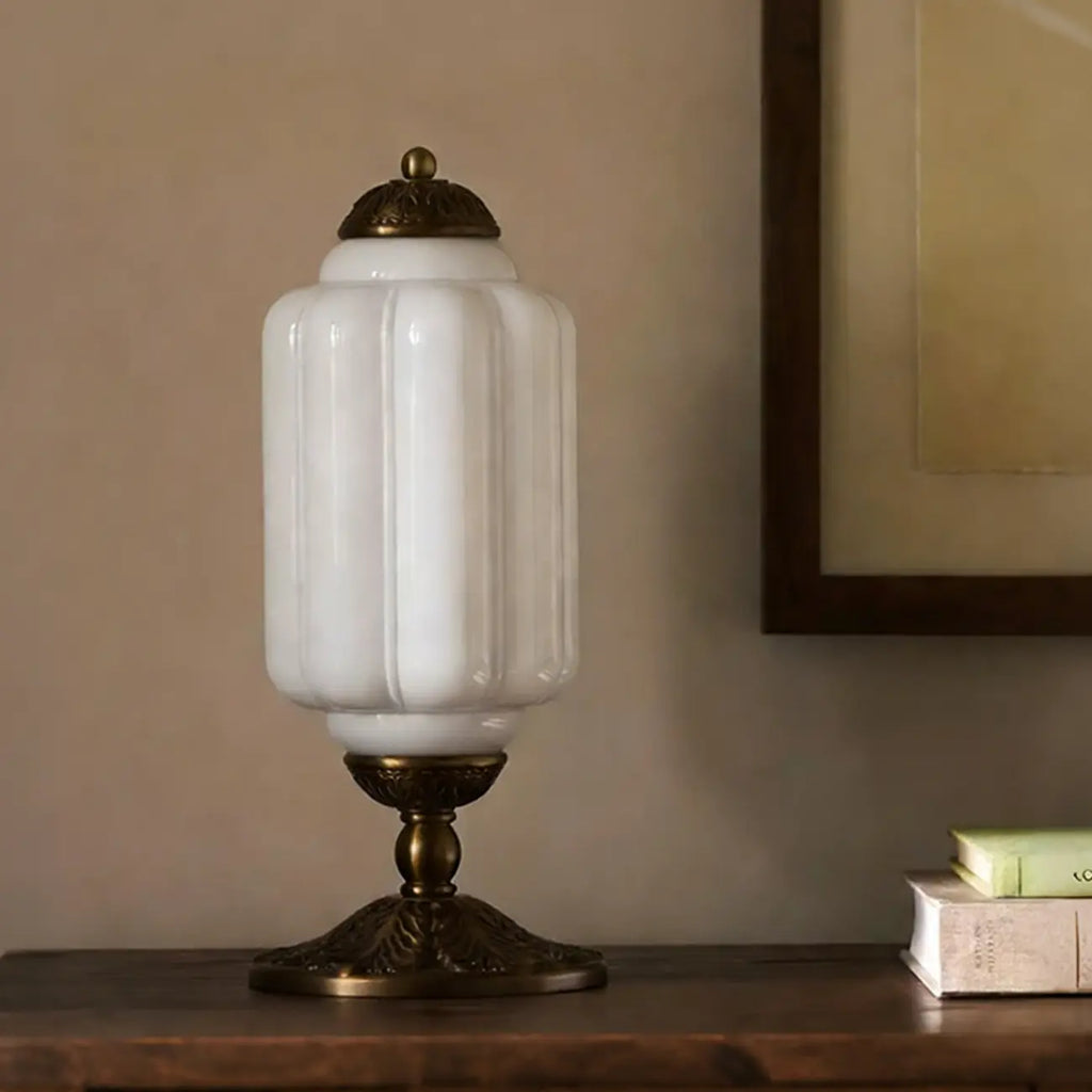 Vintage Green Elegant Glass Table Lamp with Brass Base