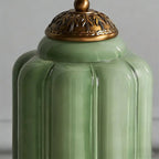 Vintage Green Elegant Glass Table Lamp with Brass Base