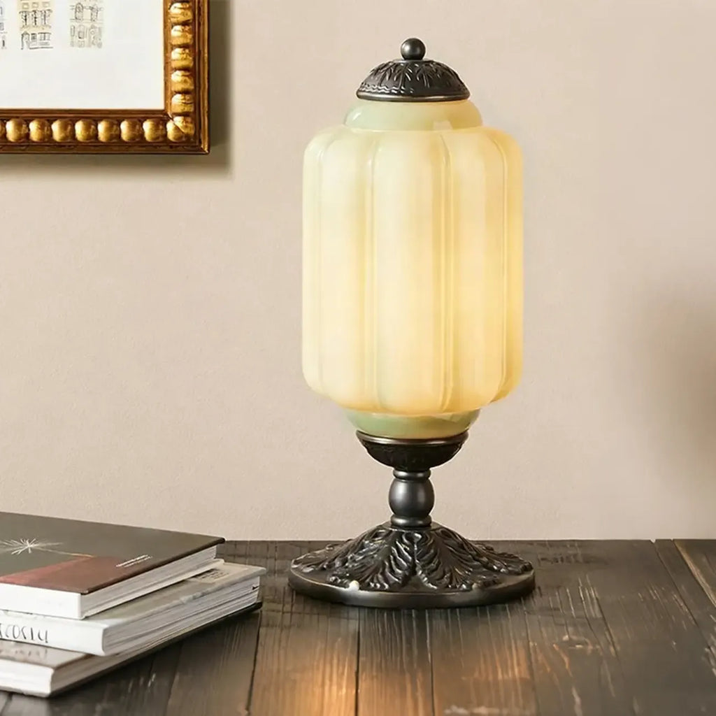 Vintage Green Elegant Glass Table Lamp with Brass Base