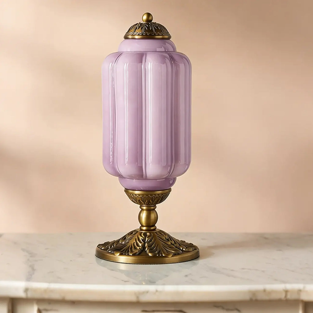 Vintage Green Elegant Glass Table Lamp with Brass Base