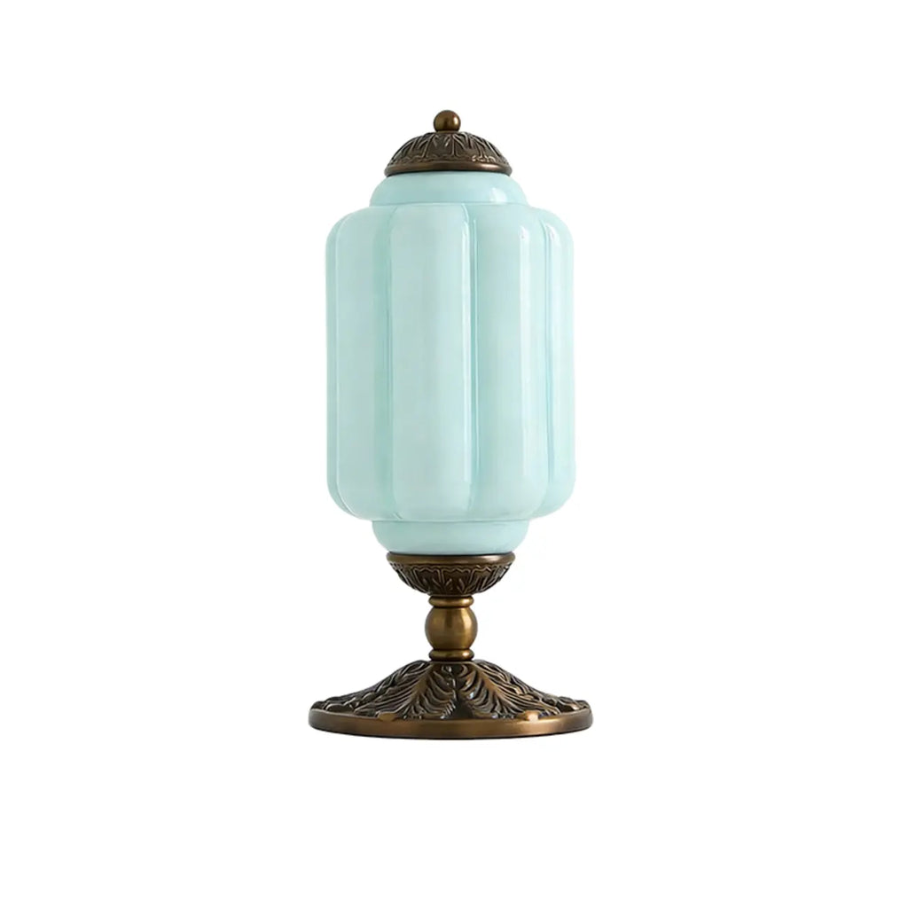 Vintage Green Elegant Glass Table Lamp with Brass Base