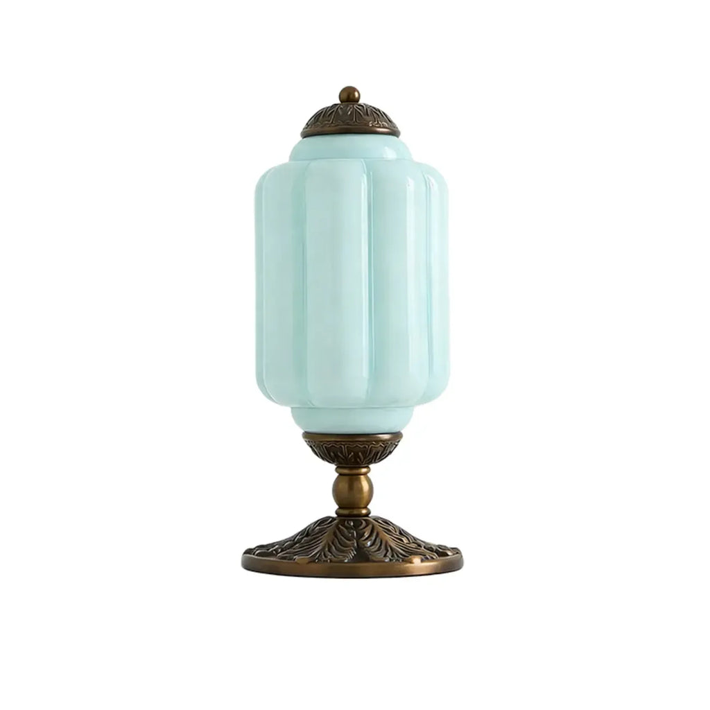 Vintage Green Elegant Glass Table Lamp with Brass Base