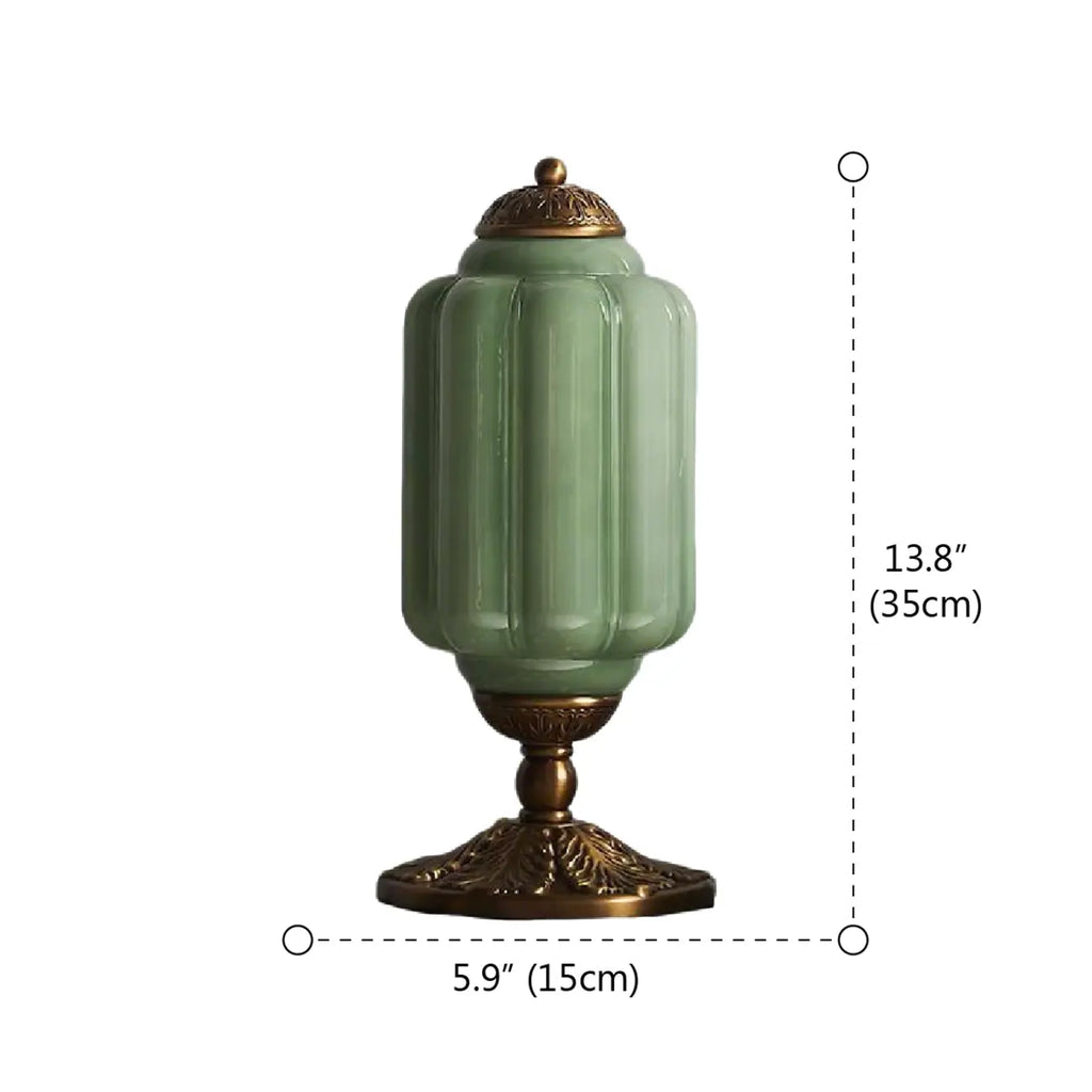 Vintage Green Elegant Glass Table Lamp with Brass Base