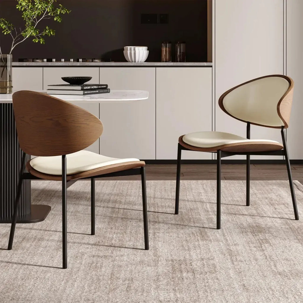 Black Leather Seat Curved Back Dining Chair