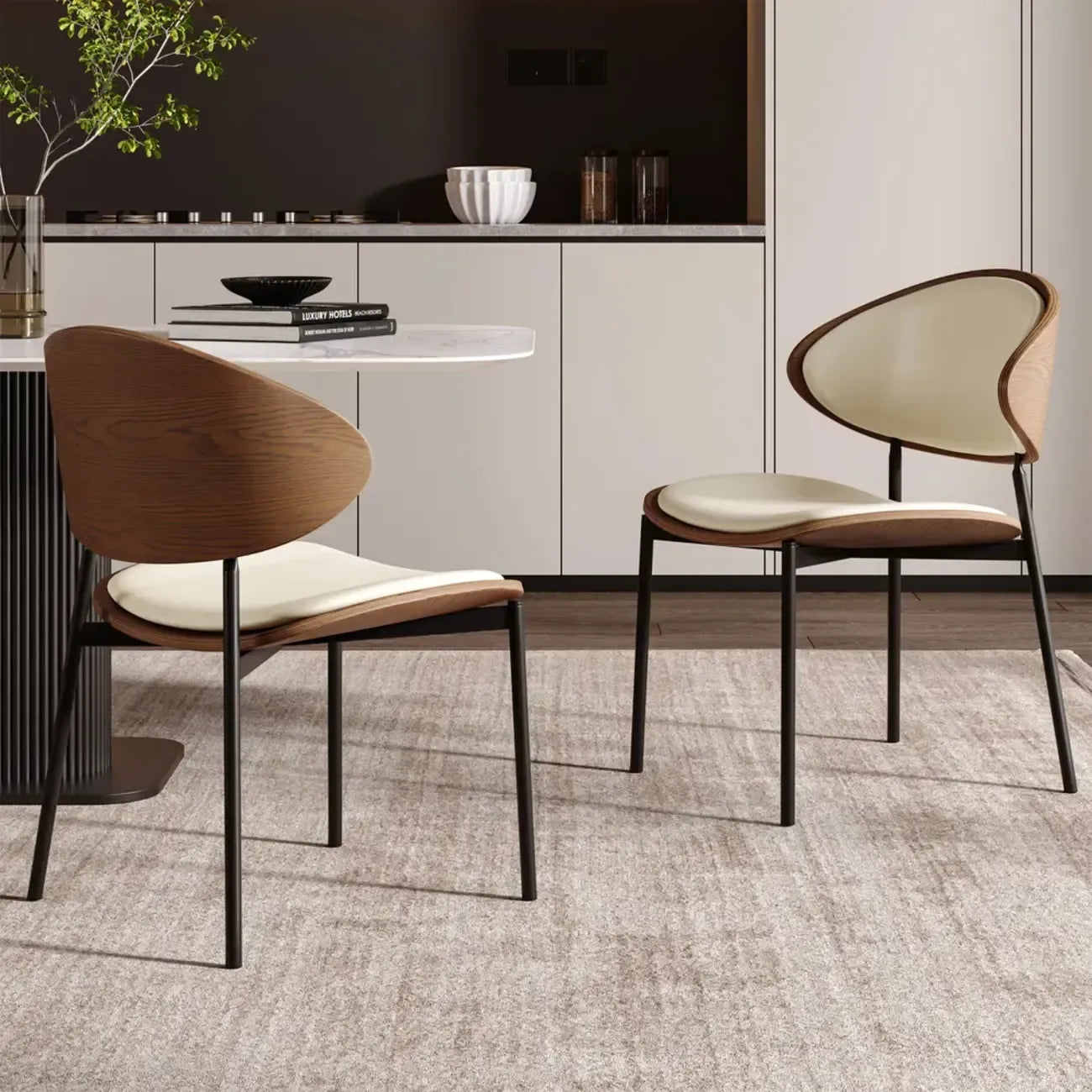 Black Leather Seat Curved Back Dining Chair