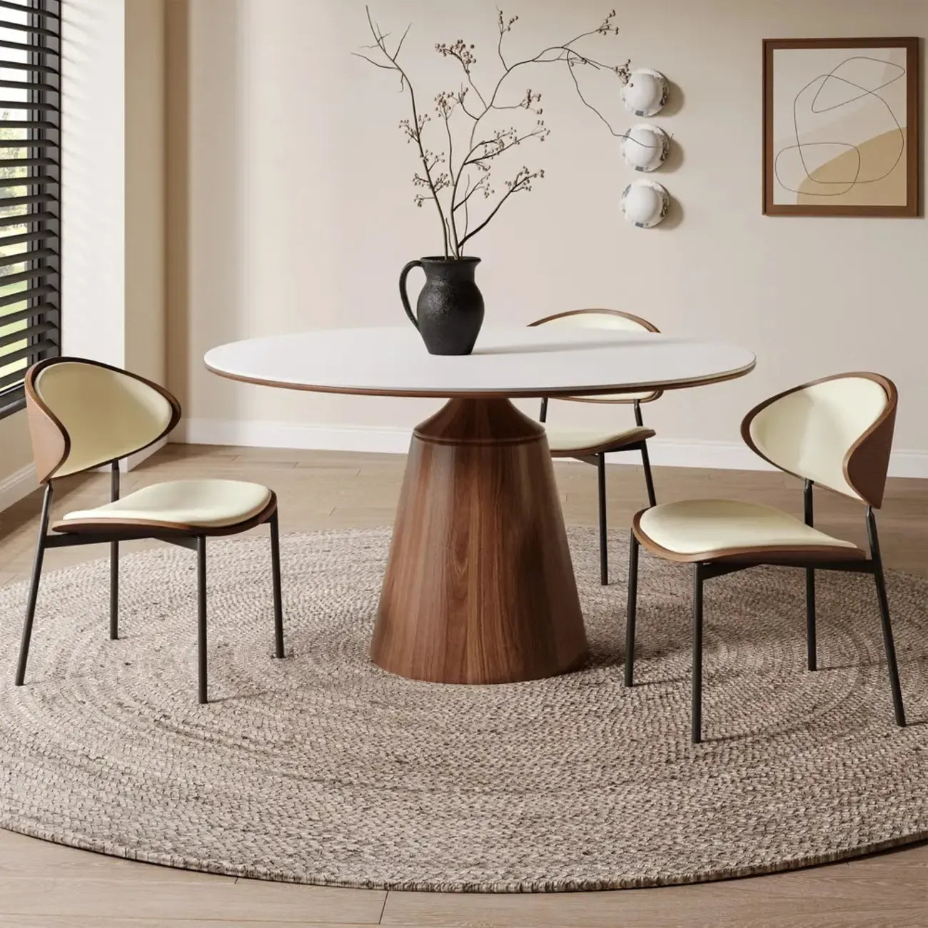 Black Leather Seat Curved Back Dining Chair