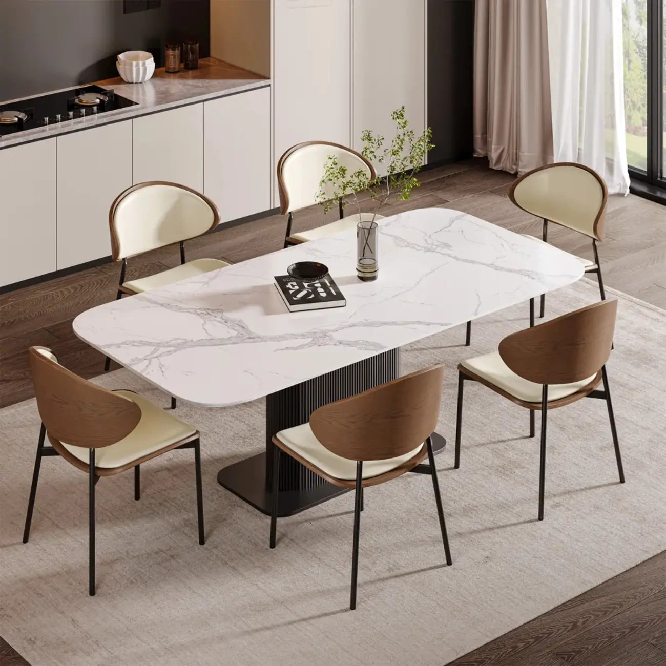Black Leather Seat Curved Back Dining Chair
