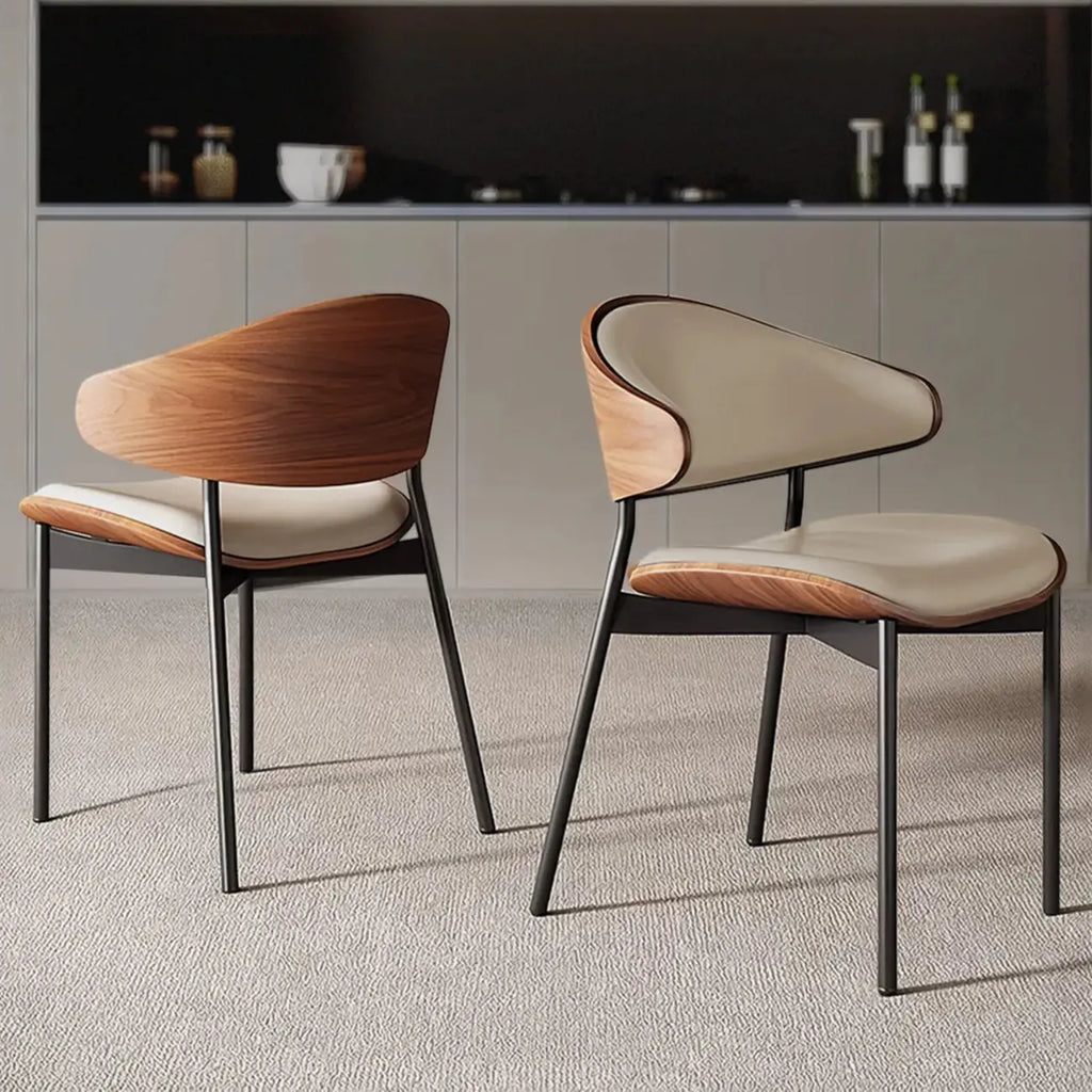 Black Leather Seat Curved Back Dining Chair