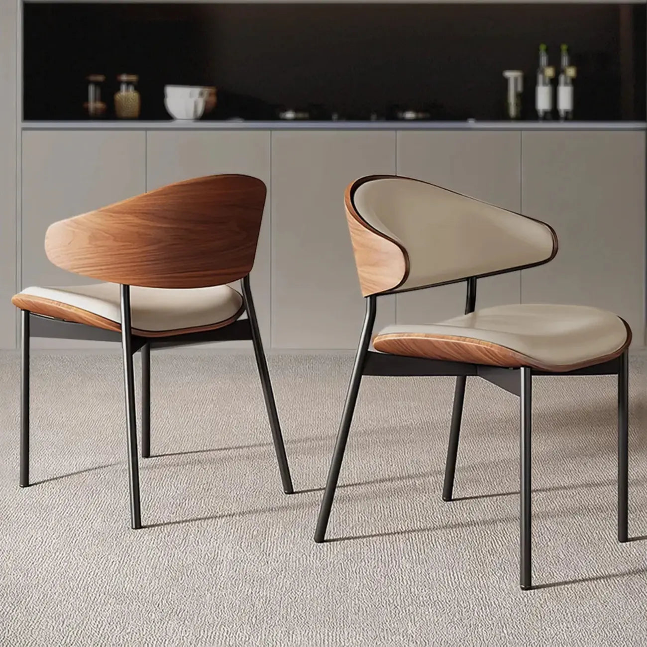 Black Leather Seat Curved Back Dining Chair