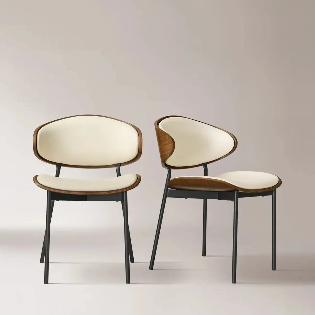 Black Leather Seat Curved Back Dining Chair