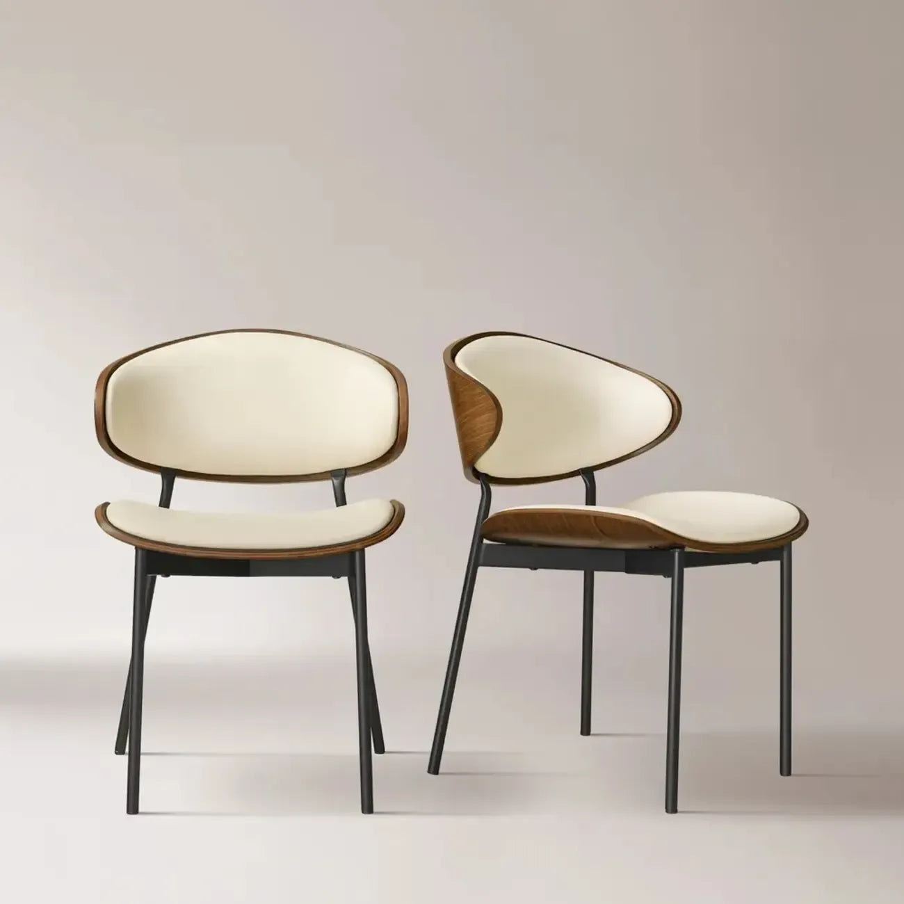 Black Leather Seat Curved Back Dining Chair