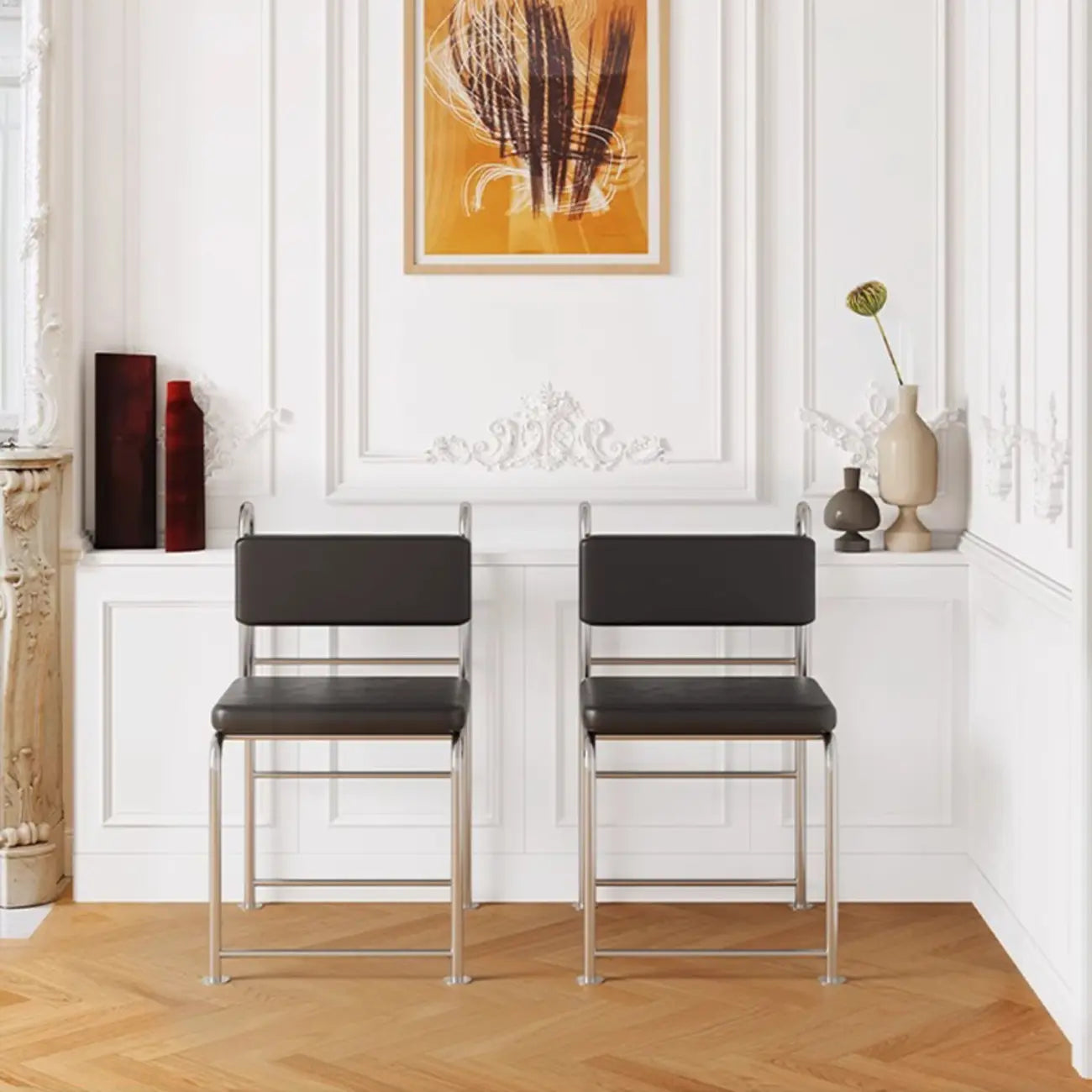 Contemporary Low Back Faux Leather Metal Dining Chairs