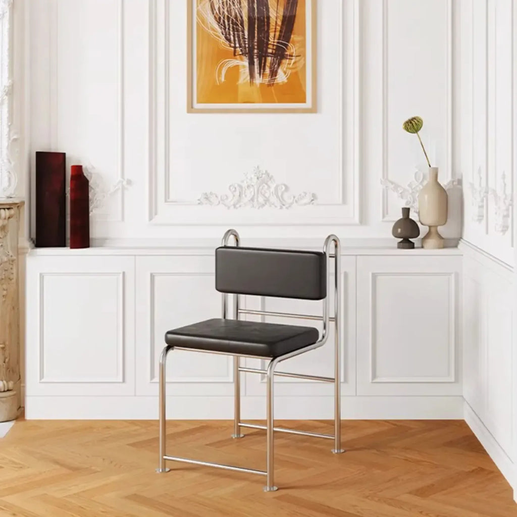 Contemporary Low Back Faux Leather Metal Dining Chairs