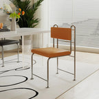 Contemporary Low Back Faux Leather Metal Dining Chairs