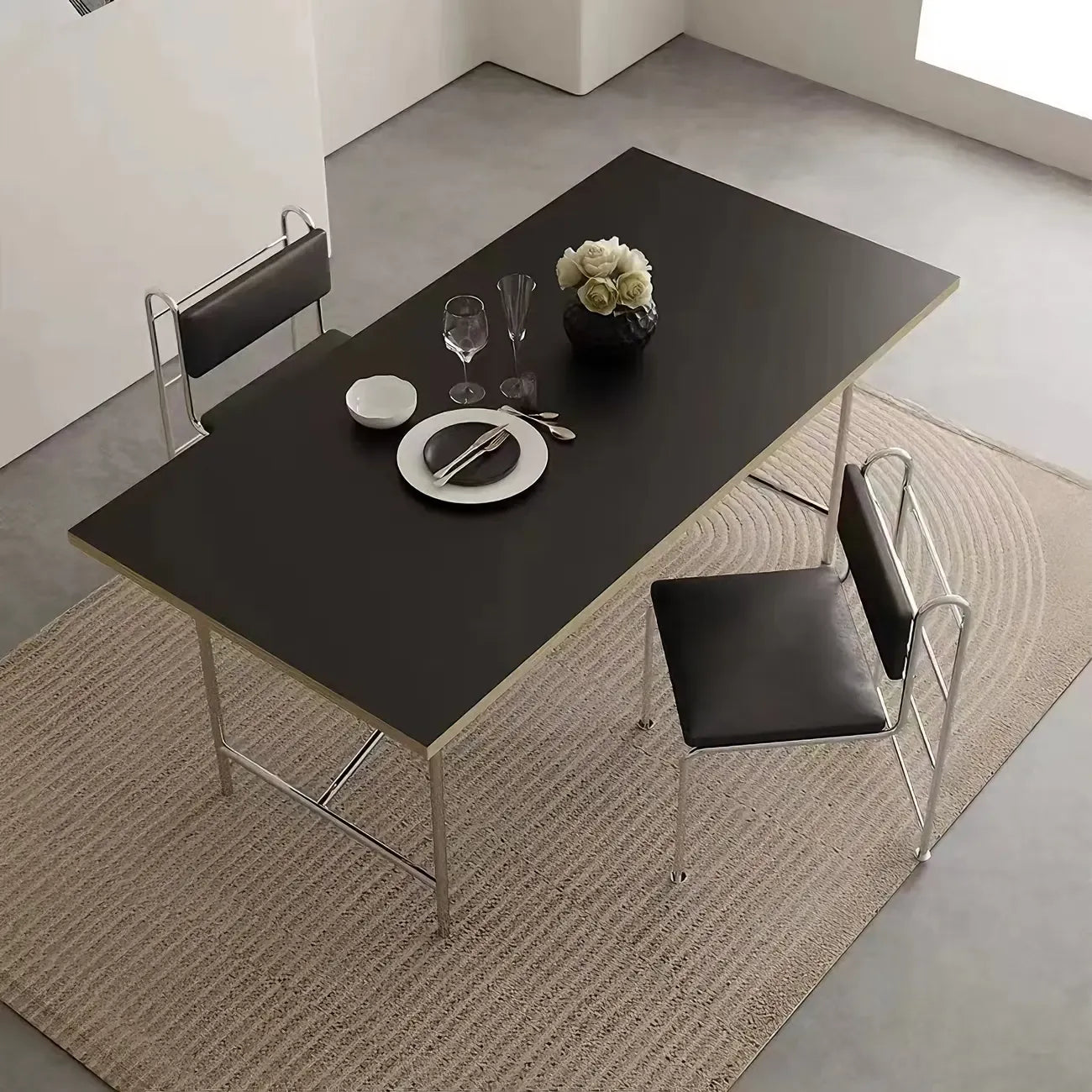 Contemporary Low Back Faux Leather Metal Dining Chairs