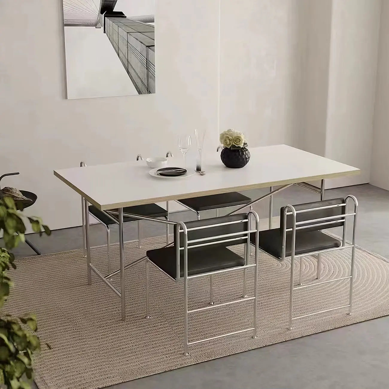 Contemporary Low Back Faux Leather Metal Dining Chairs