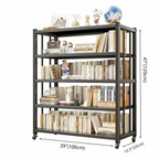 Contemporary Industrial Black Metal 5-Tier Rolling Bookcase