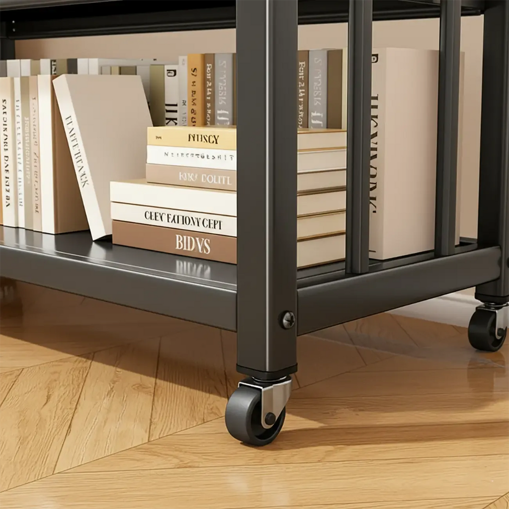 Contemporary Industrial Black Metal 5-Tier Rolling Bookcase
