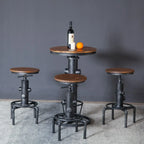 Adjustable Height Industrial Wood Metal Round Bar Table