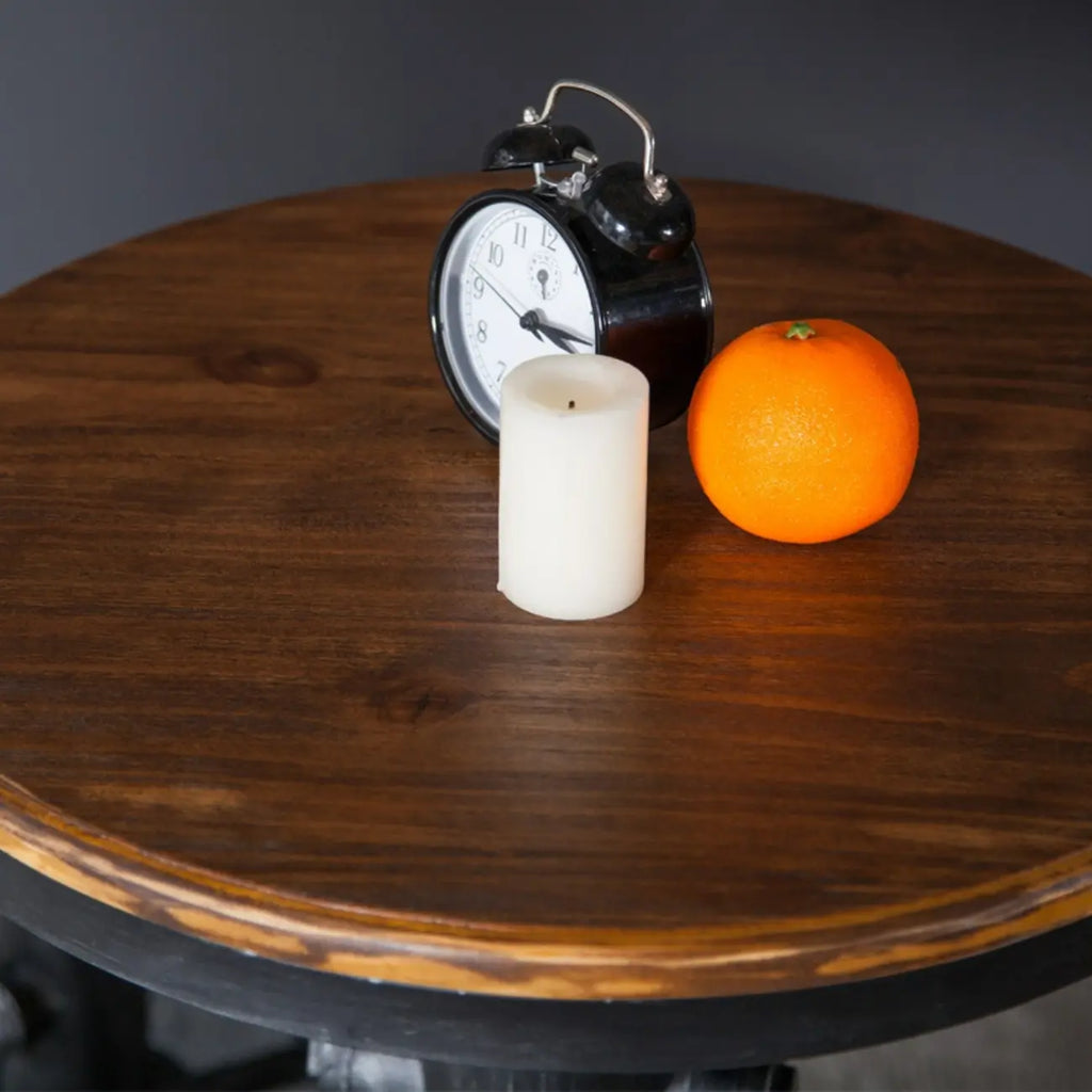 Adjustable Height Industrial Wood Metal Round Bar Table