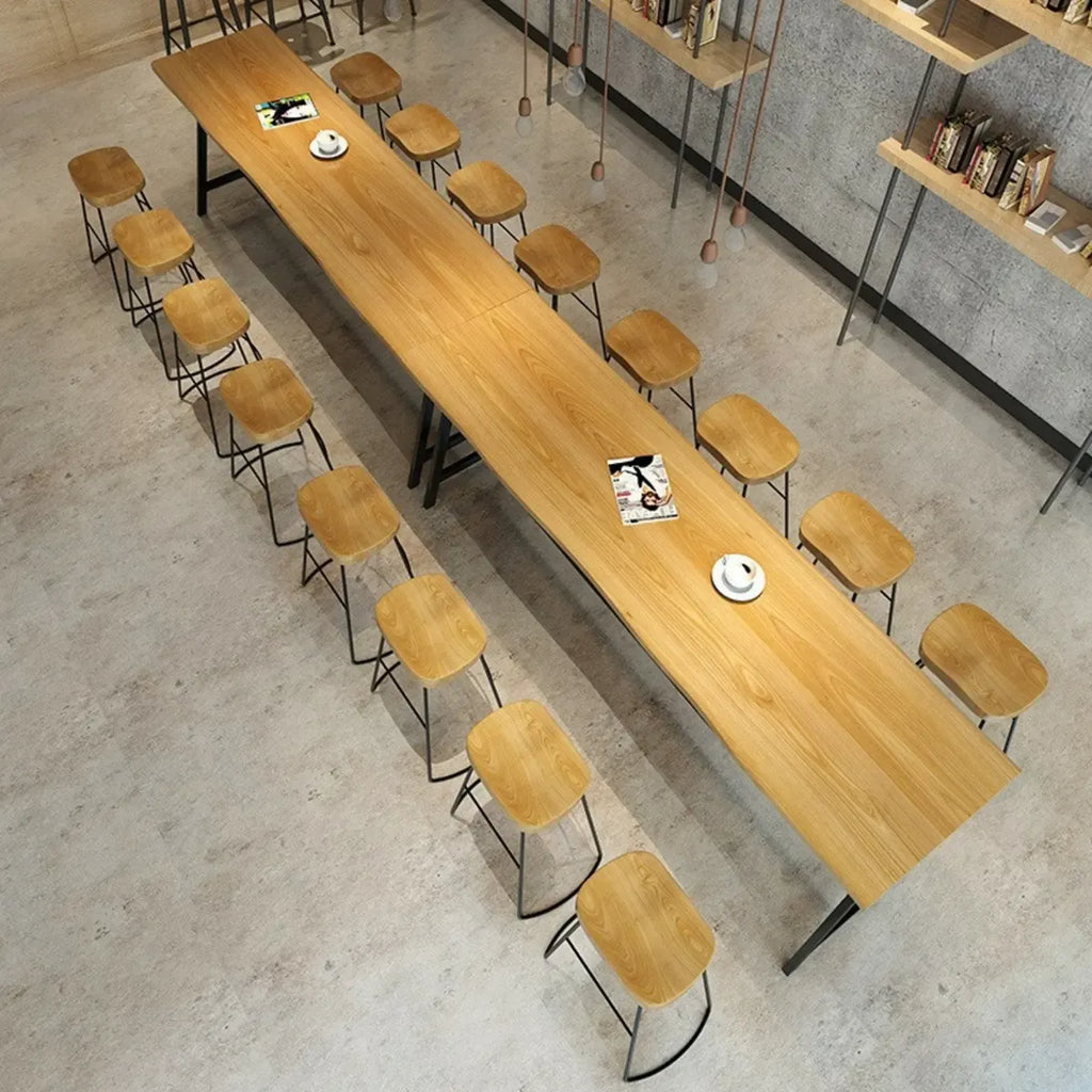 Modern Natural Wood Metal Trestle Bar Tables for Bistro