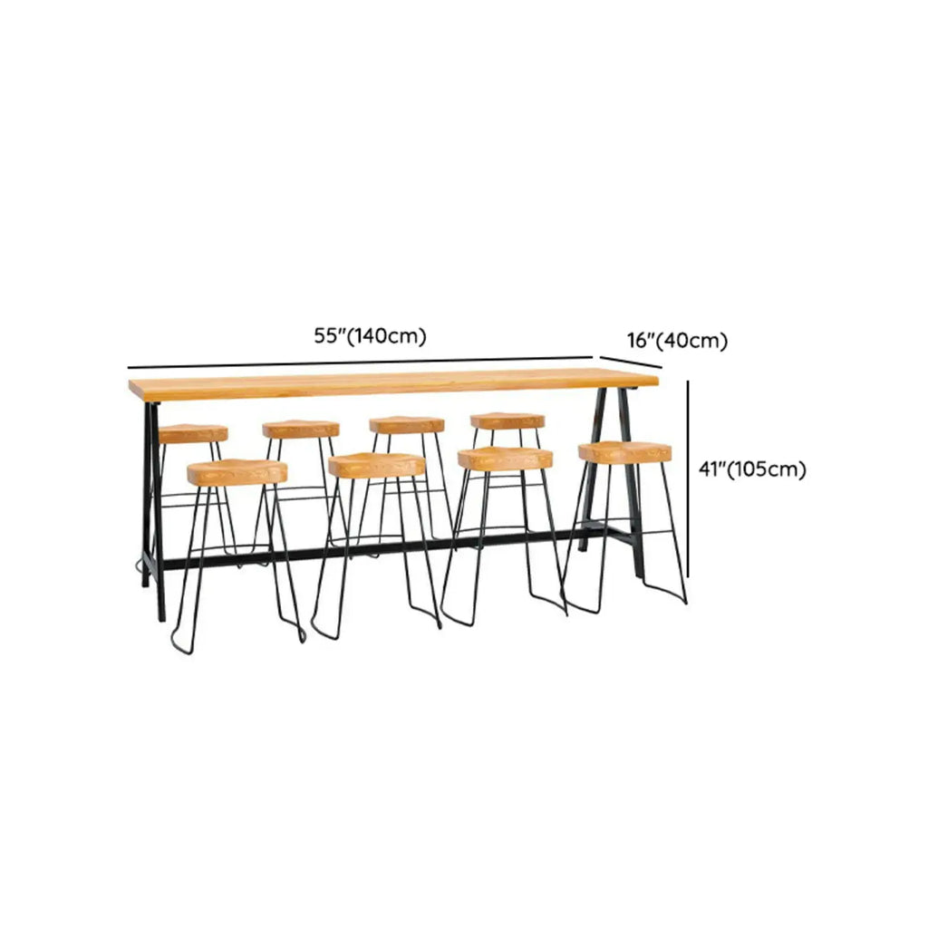 Modern Natural Wood Metal Trestle Bar Tables for Bistro