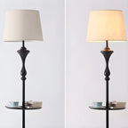 Traditional Drum Fabric Shade Standing Floor Lamp with Table