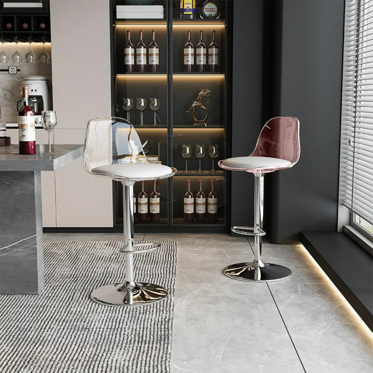 Minimalist Acrylic Swivel Bar Stools Cushion Bucket Seat