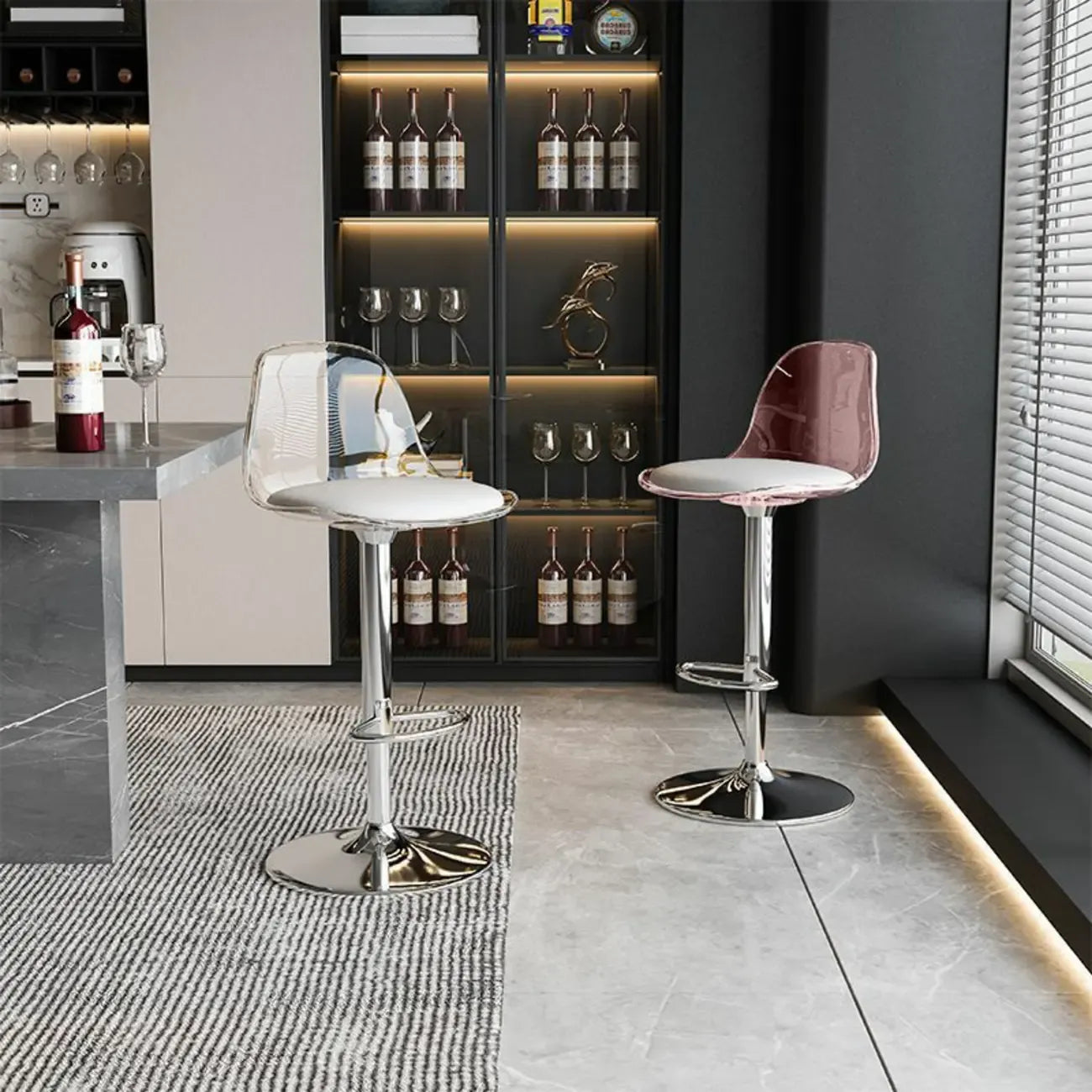 Minimalist Acrylic Swivel Bar Stools Cushion Bucket Seat