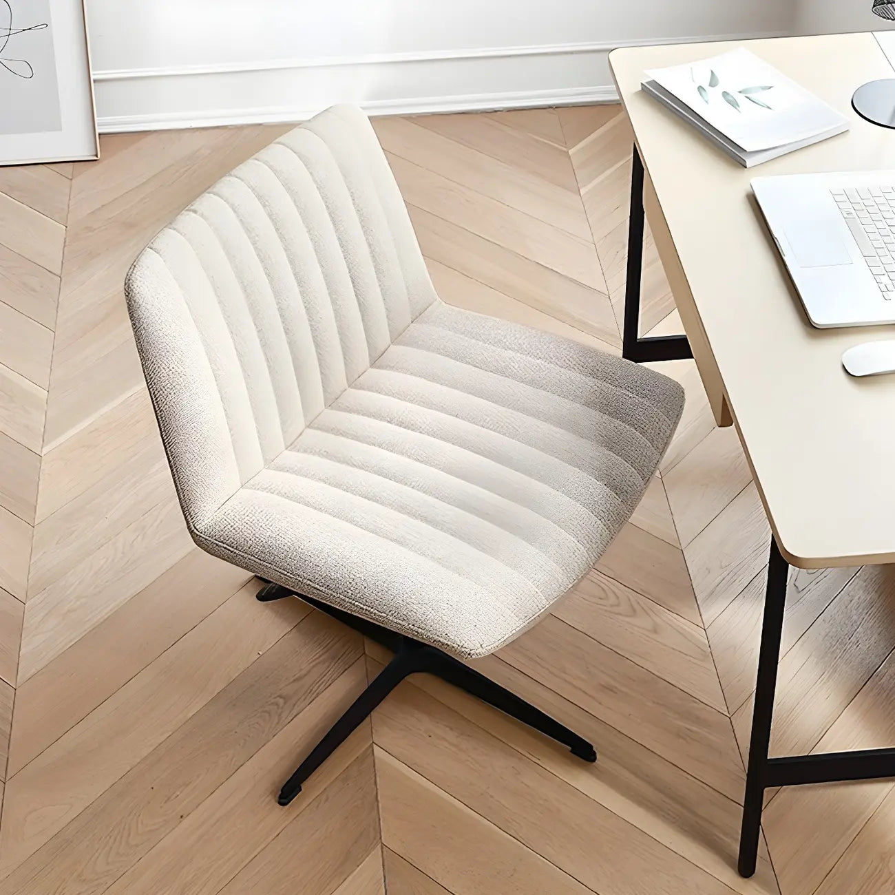 Modern Cream Leather Adjustable Swivel Side Chair
