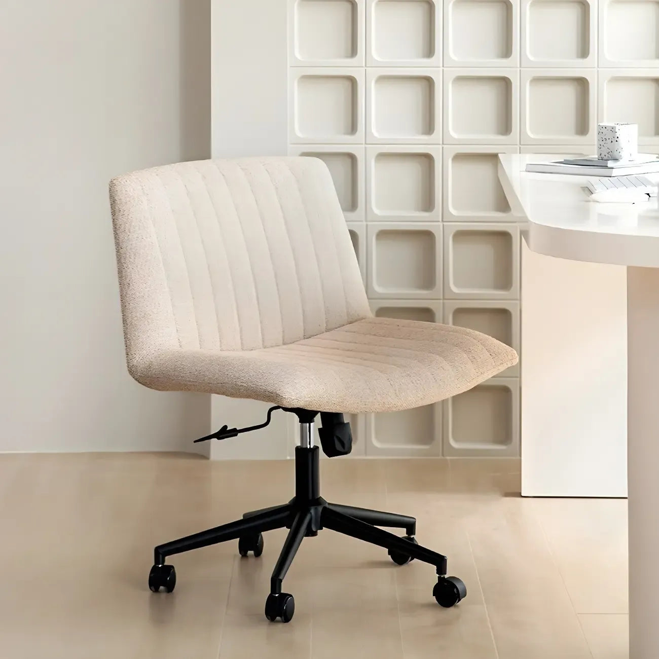Modern Cream Leather Adjustable Swivel Side Chair