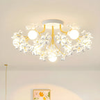 Elegant Floral Crystal Golden Semi Flush Ceiling Light