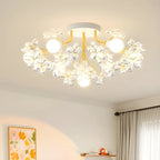 Elegant Floral Crystal Golden Semi Flush Ceiling Light