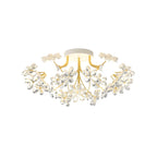 Elegant Floral Crystal Golden Semi Flush Ceiling Light