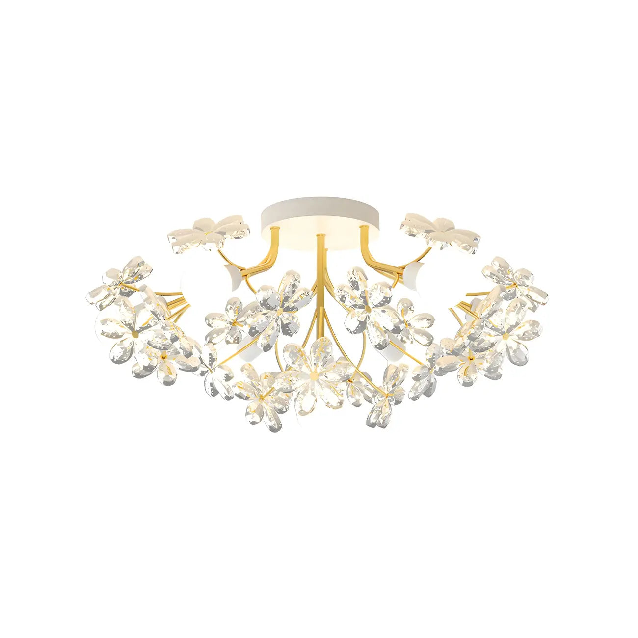 Elegant Floral Crystal Golden Semi Flush Ceiling Light