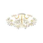 Elegant Floral Crystal Golden Semi Flush Ceiling Light