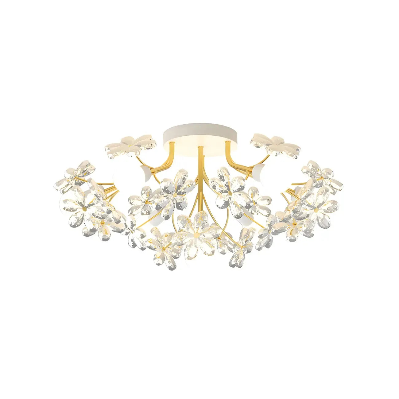 Elegant Floral Crystal Golden Semi Flush Ceiling Light