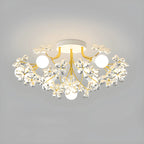 Elegant Floral Crystal Golden Semi Flush Ceiling Light