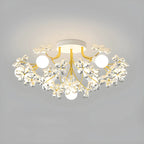 Elegant Floral Crystal Golden Semi Flush Ceiling Light
