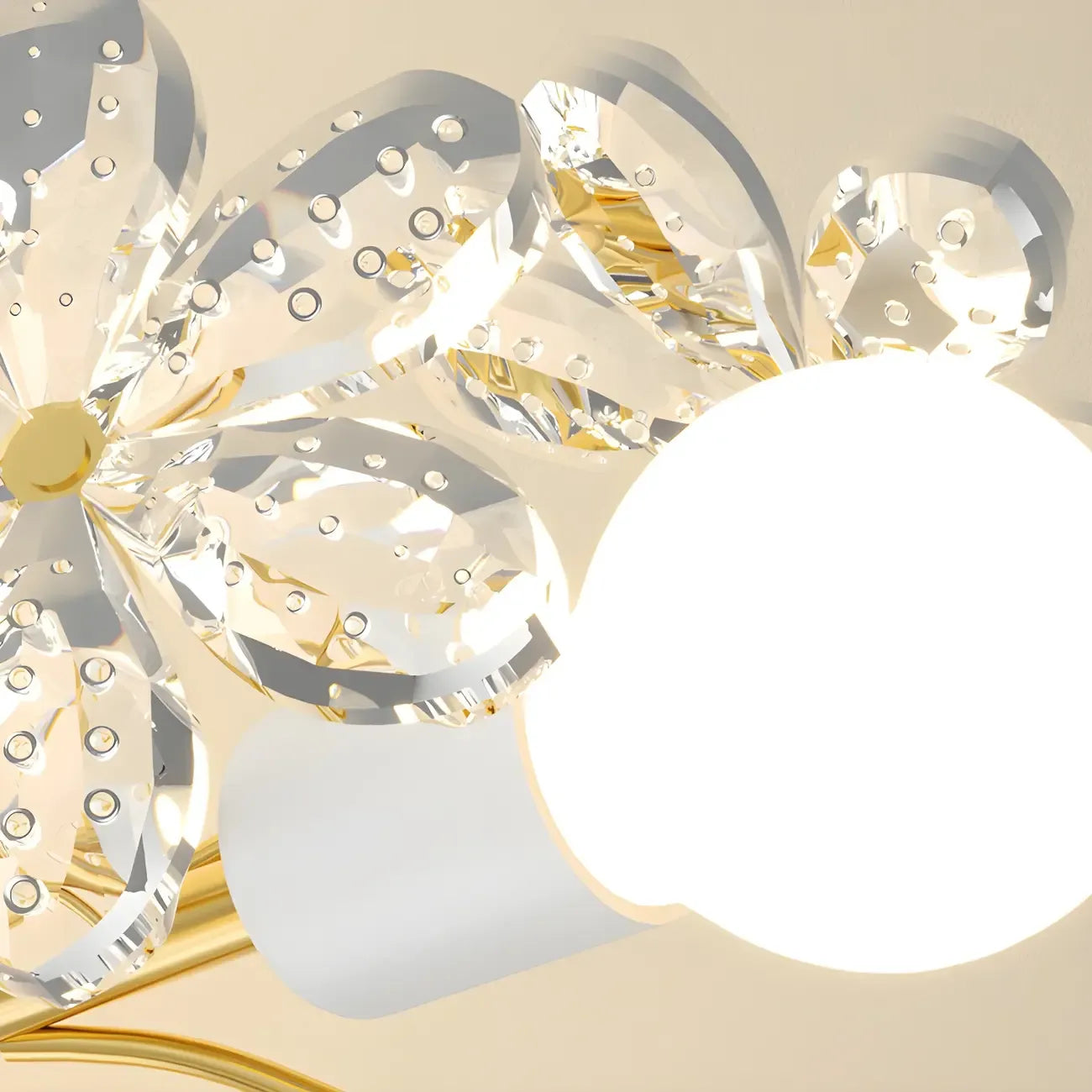 Elegant Floral Crystal Golden Semi Flush Ceiling Light