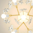Elegant Floral Crystal Golden Semi Flush Ceiling Light