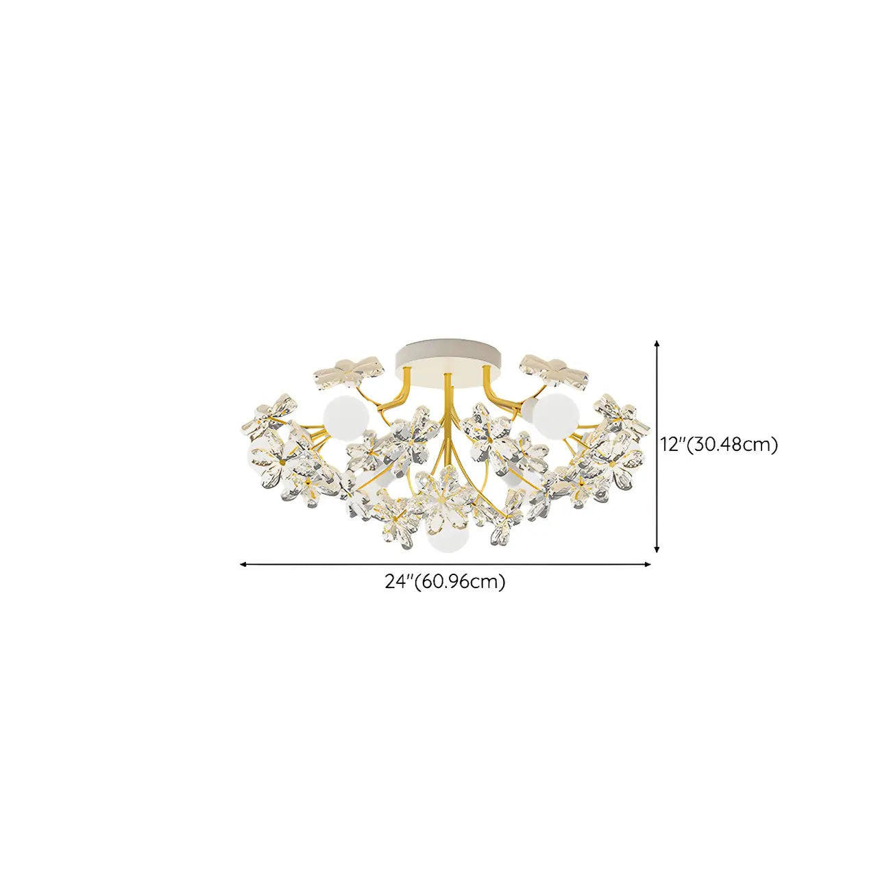 Elegant Floral Crystal Golden Semi Flush Ceiling Light