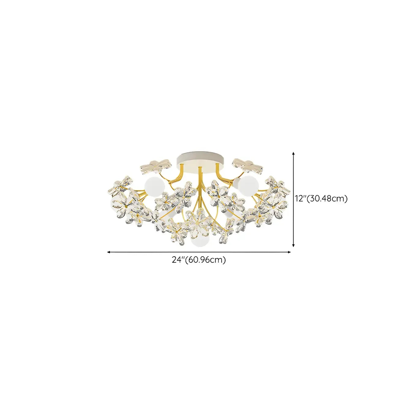 Elegant Floral Crystal Golden Semi Flush Ceiling Light